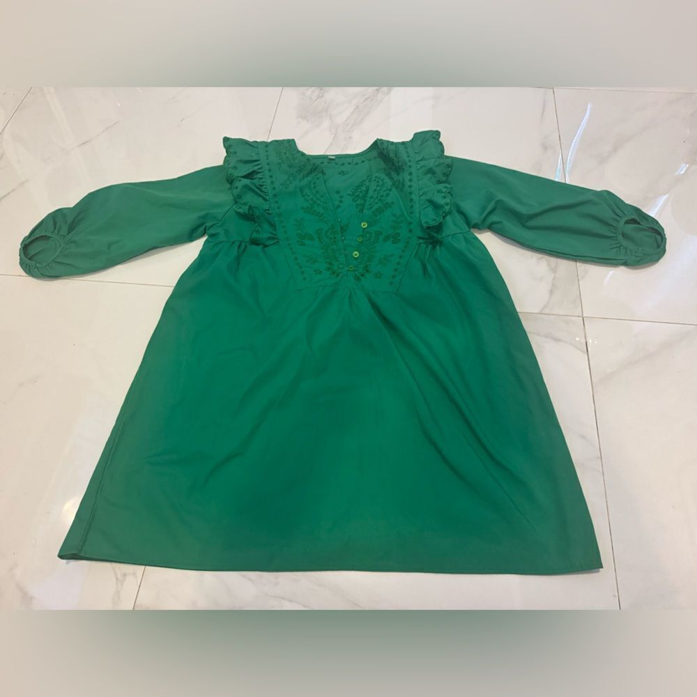 SHEIN Green Ruffled oversized Dress#1 - Picture 3 of 11
